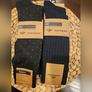 Dockers Men's Black and Blue Dress Socks with Subtle Pattern, 2 3-Packs